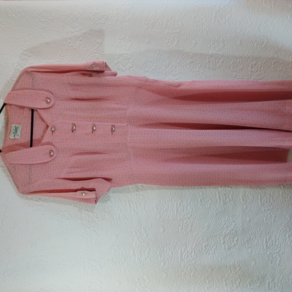 Vintage 1940s Sheer Lace Pink Evening Party Dress With Rhinestone Buttons